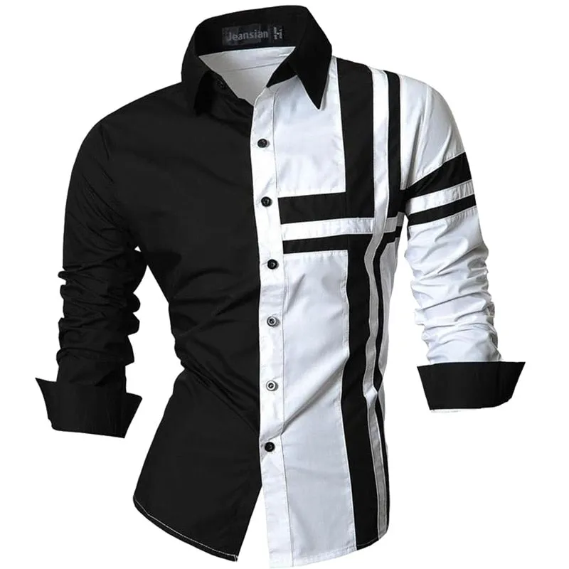 Two Color Accent Casual Slim Fit Modern Long Sleeve Shirt Z034