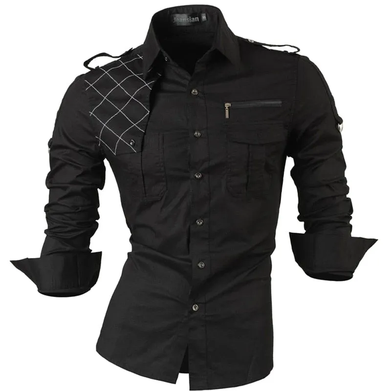 Two Color Accent Casual Slim Fit Modern Long Sleeve Shirt Z034