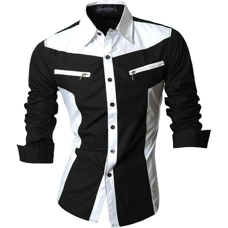 Two Color Accent Casual Slim Fit Modern Long Sleeve Shirt Z034
