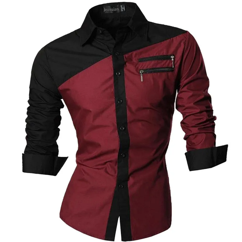 Two Color Accent Casual Slim Fit Modern Long Sleeve Shirt Z034