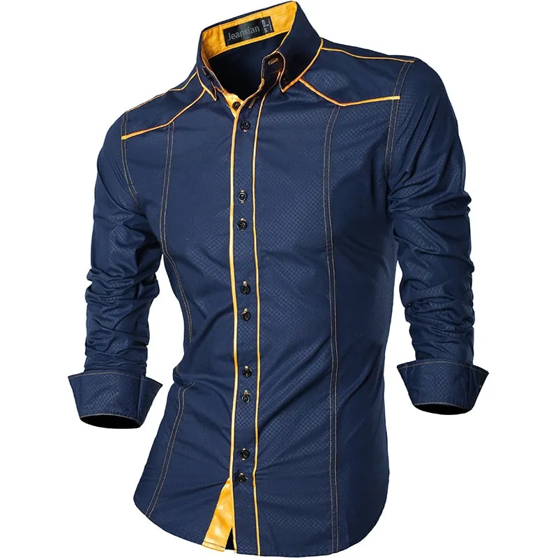 Two Color Accent Casual Slim Fit Modern Long Sleeve Shirt Z034