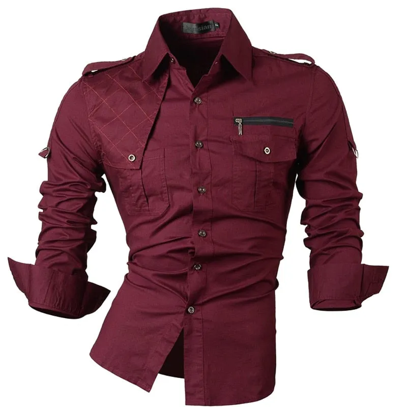 Two Color Accent Casual Slim Fit Modern Long Sleeve Shirt Z034