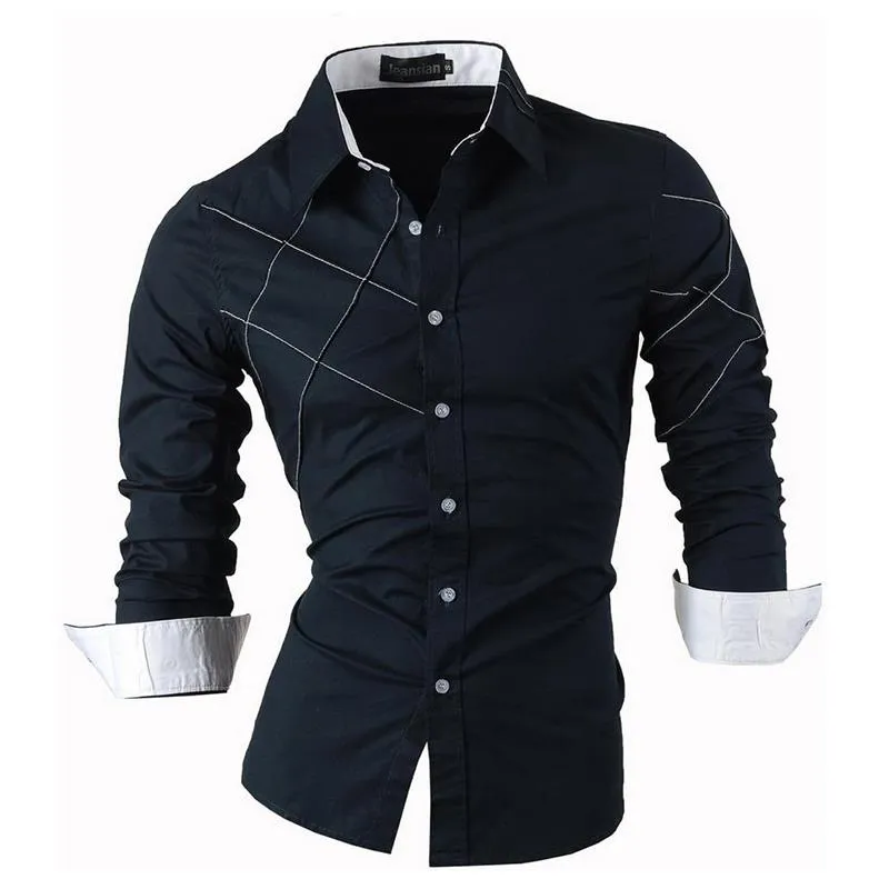 Two Color Accent Casual Slim Fit Modern Long Sleeve Shirt Z034
