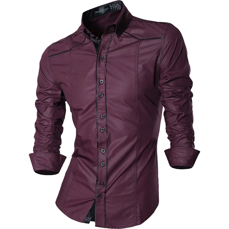 Two Color Accent Casual Slim Fit Modern Long Sleeve Shirt Z034