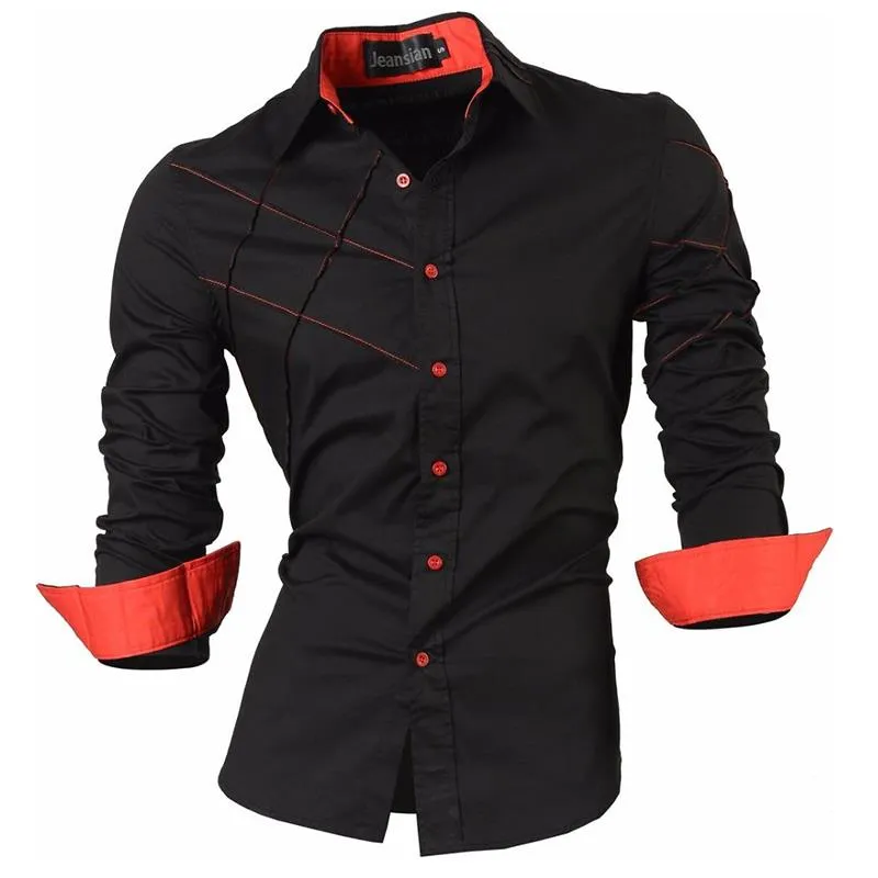 Two Color Accent Casual Slim Fit Modern Long Sleeve Shirt Z034