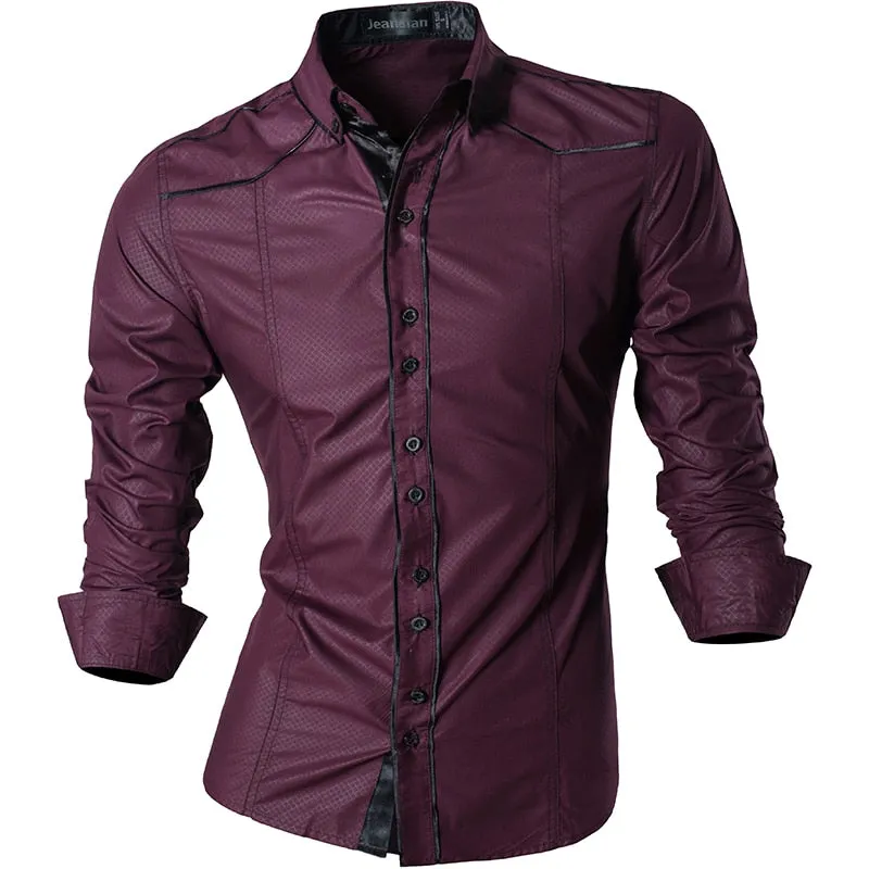 Two Color Accent Casual Slim Fit Modern Long Sleeve Shirt Z034
