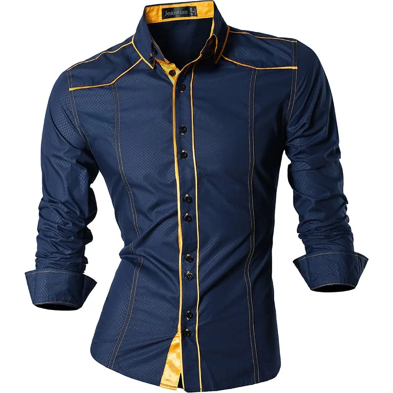 Two Color Accent Casual Slim Fit Modern Long Sleeve Shirt Z034