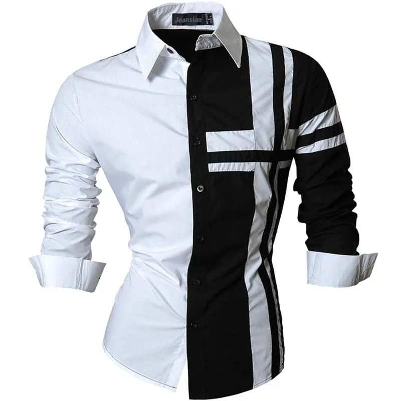 Two Color Accent Casual Slim Fit Modern Long Sleeve Shirt Z034