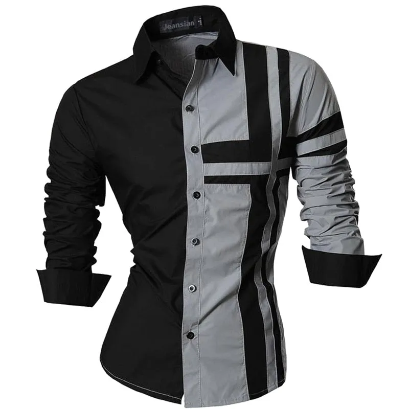 Two Color Accent Casual Slim Fit Modern Long Sleeve Shirt Z034