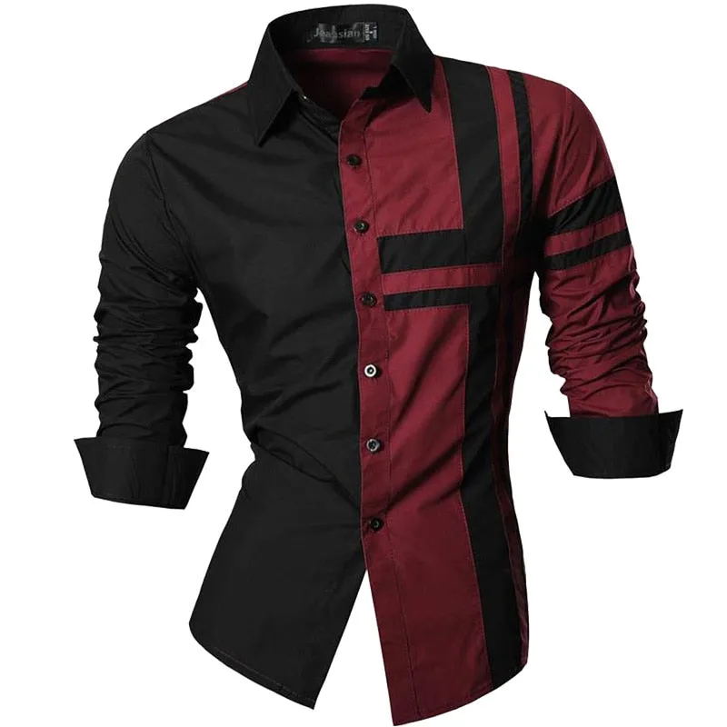 Two Color Accent Casual Slim Fit Modern Long Sleeve Shirt Z034