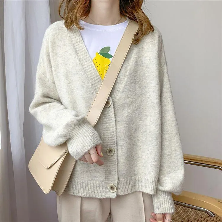 Winter Women Sweater Cardigans - Oversize V neck Knit Cardigans - Girls Outwear Chic Tops (TP4)(TB8C)