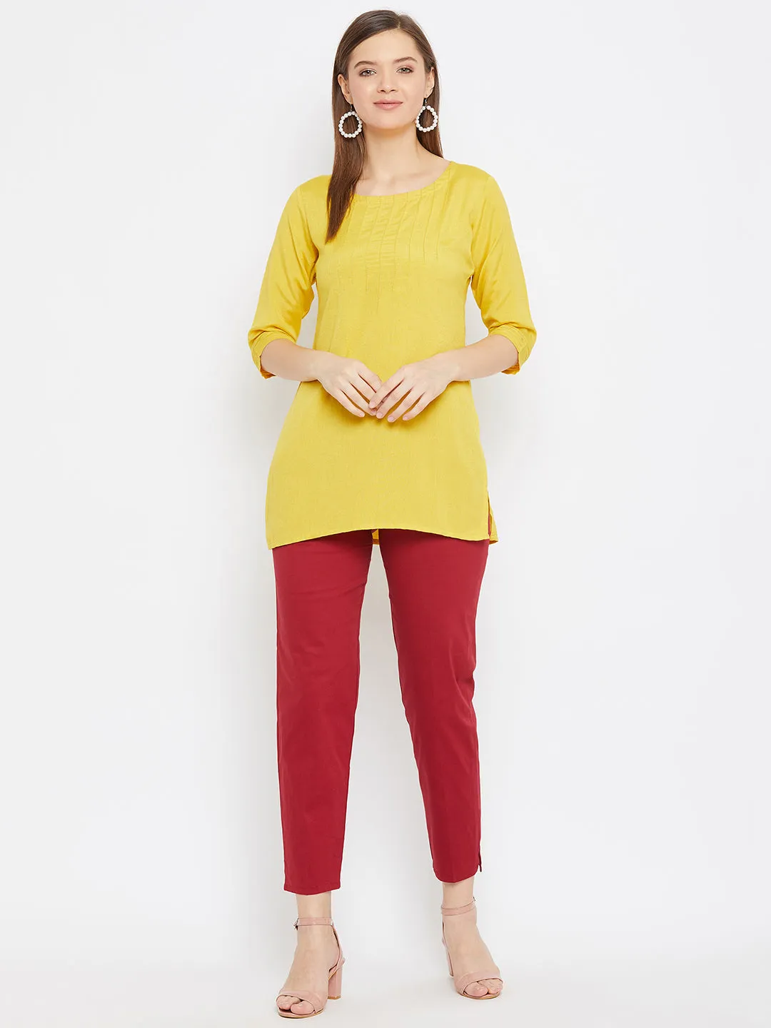 Women Maroon Regular Fit Solid Pants